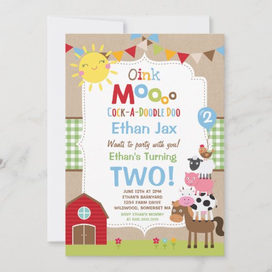 Boerderij Verjaardagsuitnodiging Barnyard Verjaard Kaart (Voorkant)