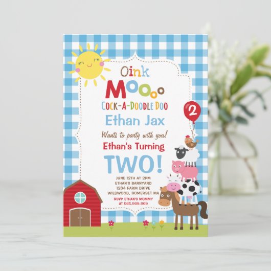 Boerderij Verjaardagsuitnodiging Barnyard Verjaard Kaart (Staand voorkant)
