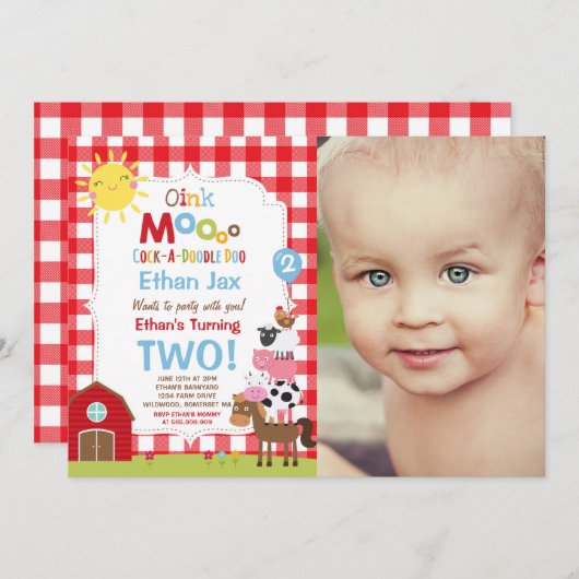 Boerderij Verjaardagsuitnodiging Barnyard Verjaard Kaart (Voorkant / Achterkant)