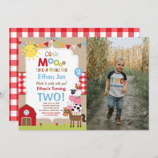 Boerderij Verjaardagsuitnodiging Barnyard Verjaard Kaart (Voorkant / Achterkant)