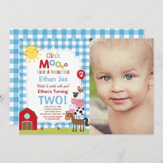 Boerderij Verjaardagsuitnodiging Barnyard Verjaard Kaart (Voorkant / Achterkant)