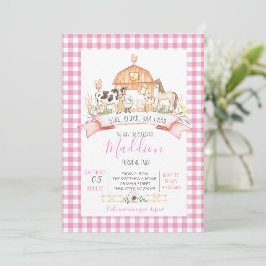boerderij verjaardagsuitnodiging, boerderij feestj kaart (Staand voorkant)