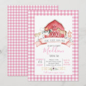 boerderij verjaardagsuitnodiging, meisje boerderij kaart (Voorkant / Achterkant)