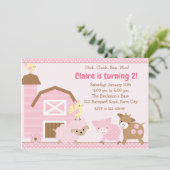 Boerderij Verjaardagsuitnodiging - Meisje (Pastel Kaart (Staand voorkant)