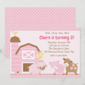 Boerderij Verjaardagsuitnodiging - Meisje (Pastel Kaart (Voorkant / Achterkant)