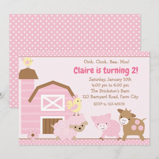 Boerderij Verjaardagsuitnodiging - Meisje (Pastel  Kaart (Voorkant / Achterkant)