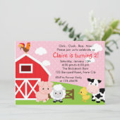 Boerderij Verjaardagsuitnodiging - Meisje (roze) - Kaart (Staand voorkant)