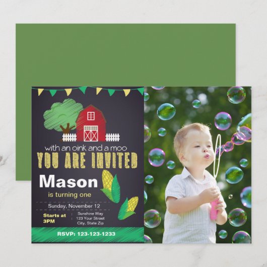 Boerderij verjaardagsuitnodiging met foto kaart (Voorkant / Achterkant)