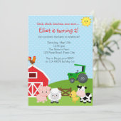 Boerderij Verjaardagsuitnodiging met Groene Tracto Kaart (Staand voorkant)