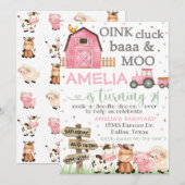 Boerderij verjaardagsuitnodiging, Oink Cluck Baa M Kaart (Voorkant / Achterkant)