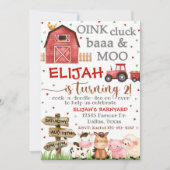Boerderij verjaardagsuitnodiging, Oink Cluck Baa M Kaart (Voorkant)