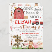 Boerderij verjaardagsuitnodiging, Oink Cluck Baa M Kaart (Voorkant / Achterkant)