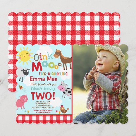 Boerderij Verjaardagsuitnodiging Oud MacDonald Boe Kaart (Voorkant / Achterkant)
