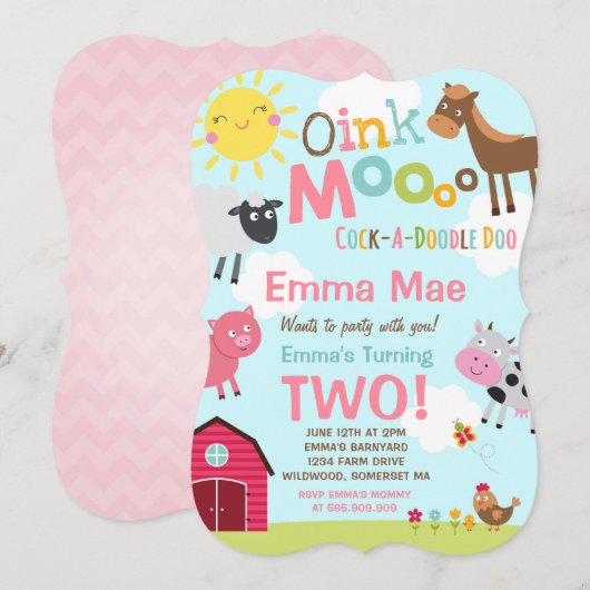 Boerderij Verjaardagsuitnodiging Oud MacDonald Boe Kaart (Voorkant / Achterkant)