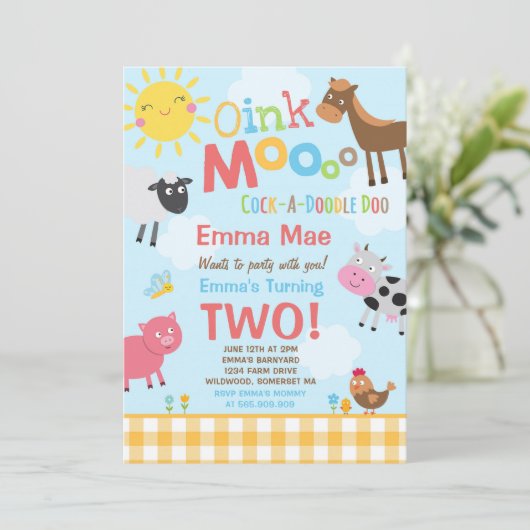 Boerderij Verjaardagsuitnodiging Oud MacDonald Boe Kaart (Staand voorkant)