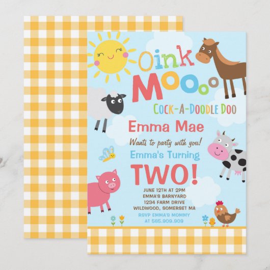 Boerderij Verjaardagsuitnodiging Oud MacDonald Boe Kaart (Voorkant / Achterkant)