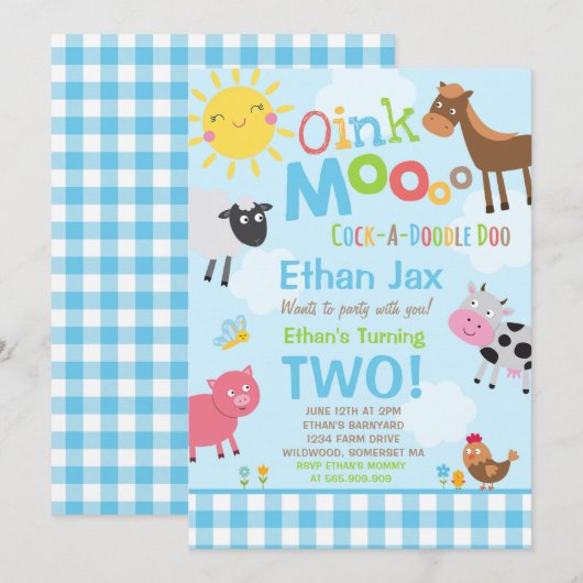 Boerderij Verjaardagsuitnodiging Oud MacDonald Boe Kaart (Voorkant / Achterkant)