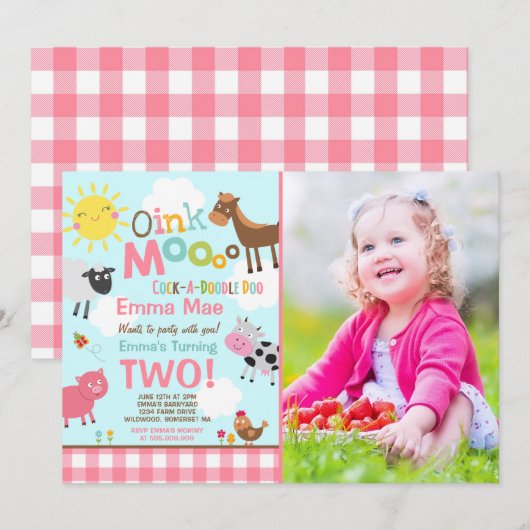 Boerderij Verjaardagsuitnodiging Oud MacDonald Boe Kaart (Voorkant / Achterkant)