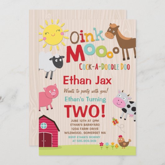 Boerderij Verjaardagsuitnodiging Oud MacDonald Boe Kaart (Voorkant / Achterkant)