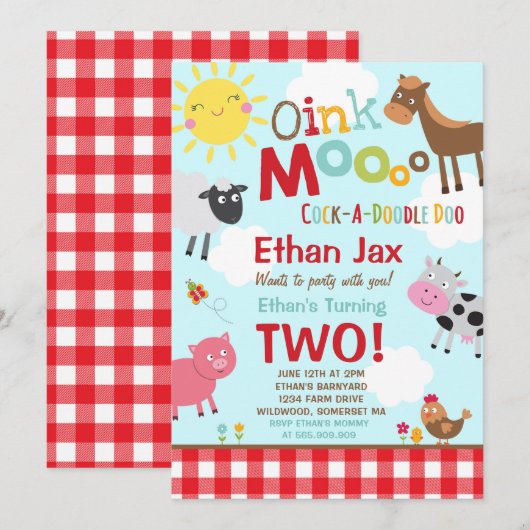 Boerderij Verjaardagsuitnodiging Oud MacDonald Boe Kaart (Voorkant / Achterkant)