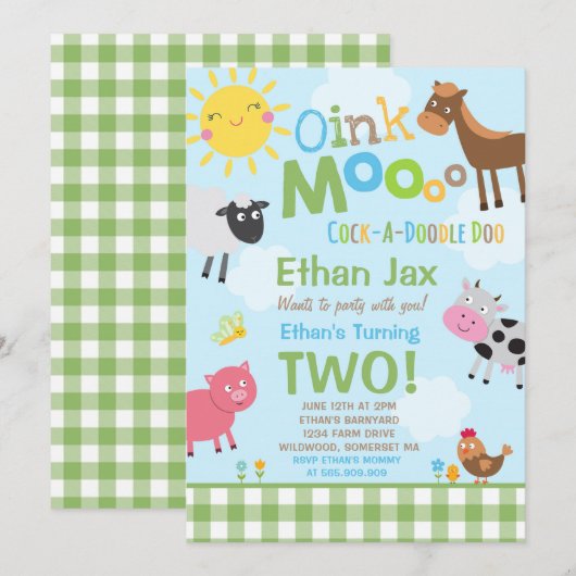 Boerderij Verjaardagsuitnodiging Oud MacDonald Boe Kaart (Voorkant / Achterkant)