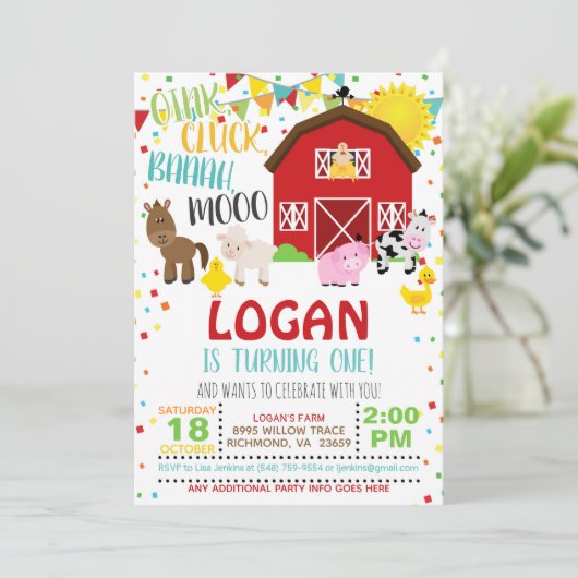 Boerderij Verjaardagsuitnodiging - Wit Kaart (Staand voorkant)