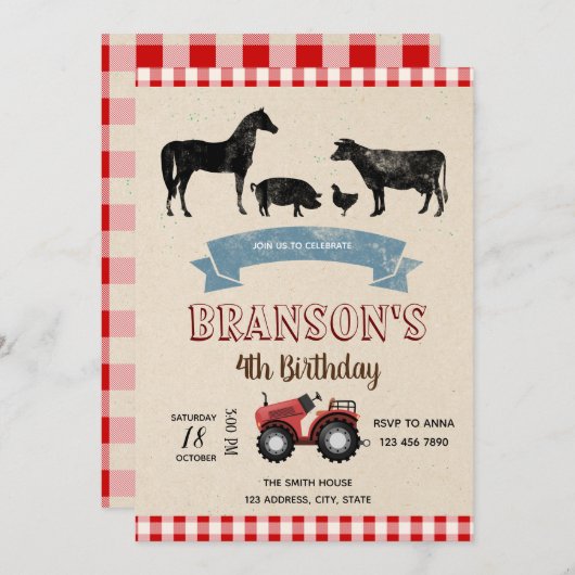 Boerderij verjaardaguitnodiging kaart (Voorkant / Achterkant)