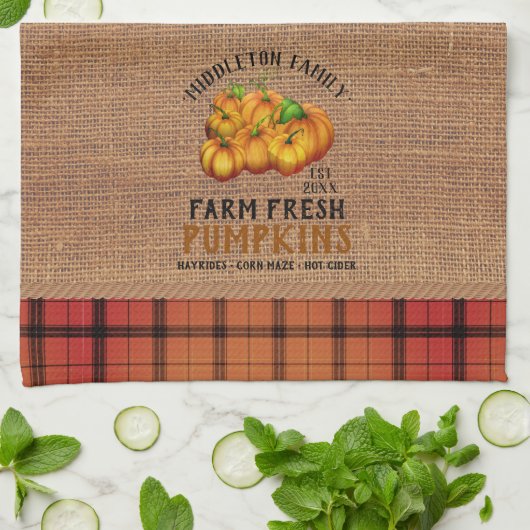 Boerderij Vers pompoenen,  en geplakt Theedoek (Gevouwen)