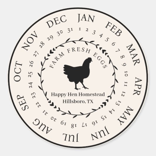 Boerderij Verse Eiendoos Datum Ronde Sticker (Voorkant)
