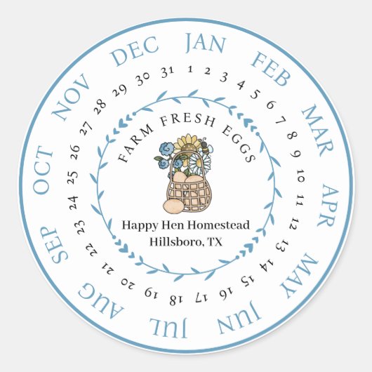 Boerderij Verse Eiendoos Datum Ronde Sticker (Voorkant)