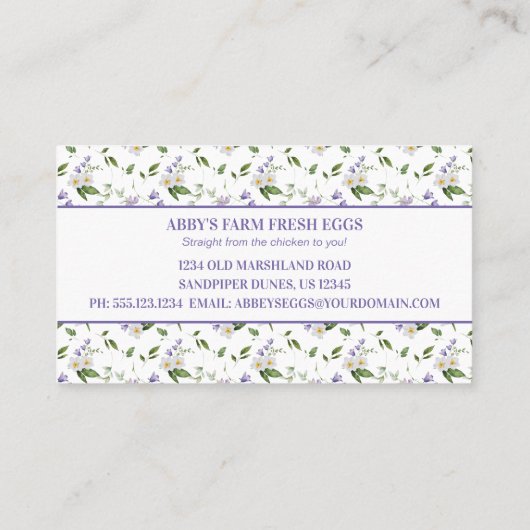 Boerderij verse eieren Chicken Lavender Floral Visitekaartje (Achterkant)