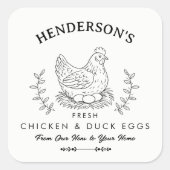 Boerderij Verse Eieren Eigen Naam Etiket, Eierdoos Vierkante Sticker (Voorkant)