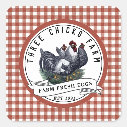 Boerderij Verse eieren  Hen Carton Antiek Klassiek Vierkante Sticker (Voorkant)