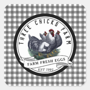 Boerderij Verse eieren Hen Carton Antiek Klassiek Vierkante Sticker