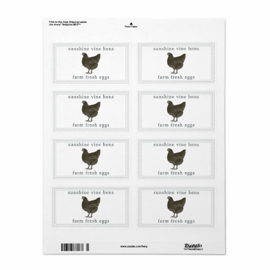 Boerderij Verse eieren  Hen Eiwitkarton Etiket (Full Sheet)
