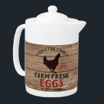 Boerderij Verse eieren - Hout Theepot<br><div class="desc">Rustic Farmhouse Teapot. Boerderij Verse eieren - faux wood background design klaar om je te personaliseren. Deze theepot kan gepersonaliseerd worden met naam en een testdatum. Het maakt een prachtig cadeau voor de huisopwarming, een kerstcadeau, enz. 📌 Als u verdere aanpassing nodig hebt, klikt u op de knop "Klik om...</div>
