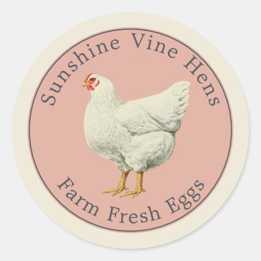 Boerderij Verse eieren Karton Roze Antiek Wit Ronde Sticker (Voorkant)