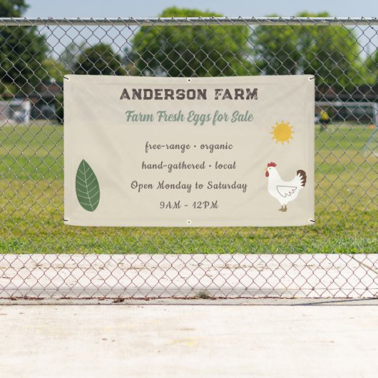 Boerderij Verse Eieren - Kip, Zon en Blad Spandoek (Insitu)