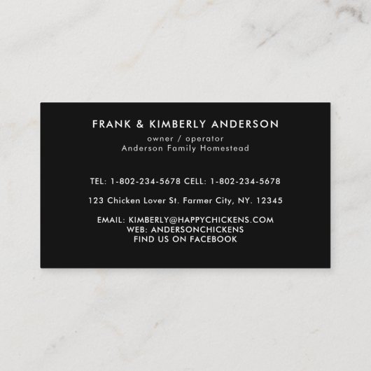 Boerderij Verse eieren kippen Moderne eieren Visitekaartje (Achterkant)