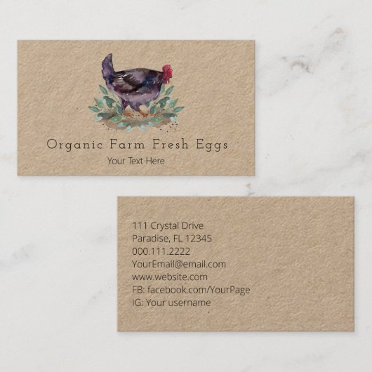 Boerderij Verse eieren Kippen Organic Gardening Visitekaartje (Voorkant / Achterkant)