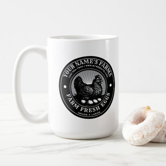 Boerderij Verse Eieren Label Sjabloon Koffiemok (Met donut)