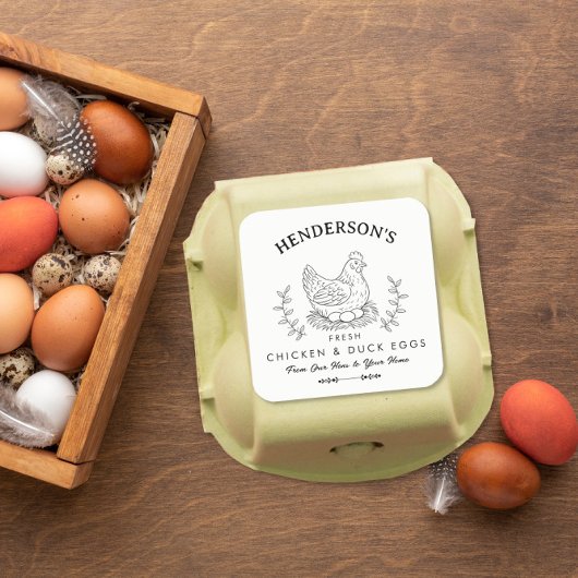 Boerderij verse eieren met eigen naam label, Eierd Vierkante Sticker