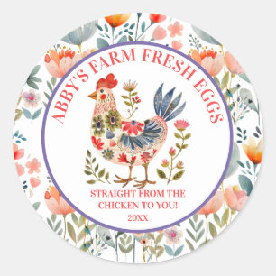 Boerderij Verse Eieren Volkskunst Kip Ronde Sticker