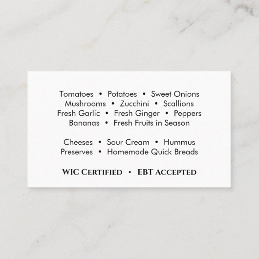 Boerderij-Verse groenten en fruit Cornucopia Logo Visitekaartje (Achterkant)