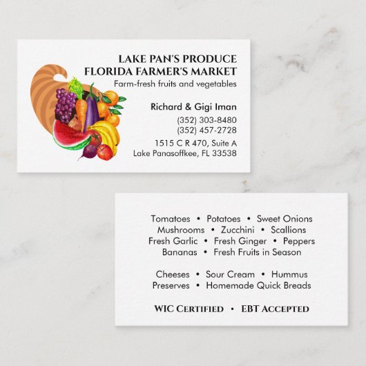 Boerderij-Verse groenten en fruit Cornucopia Logo Visitekaartje (Voorkant / Achterkant)