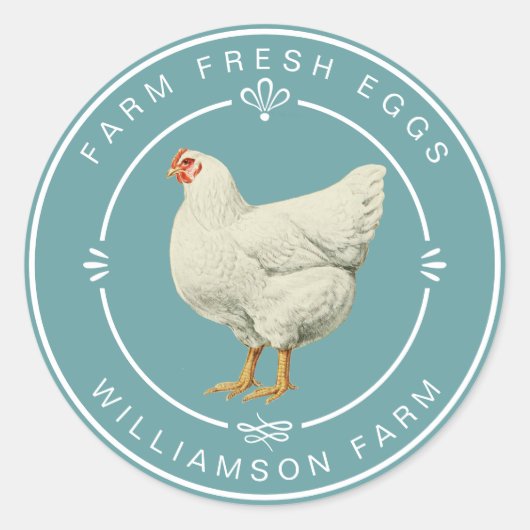 Boerderij Verse Hen Eggs Karton Stoffig Turquoise Ronde Sticker (Voorkant)