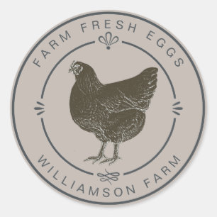 Boerderij Verse Hen Eggs Karton Zilver Grijs Ronde Sticker