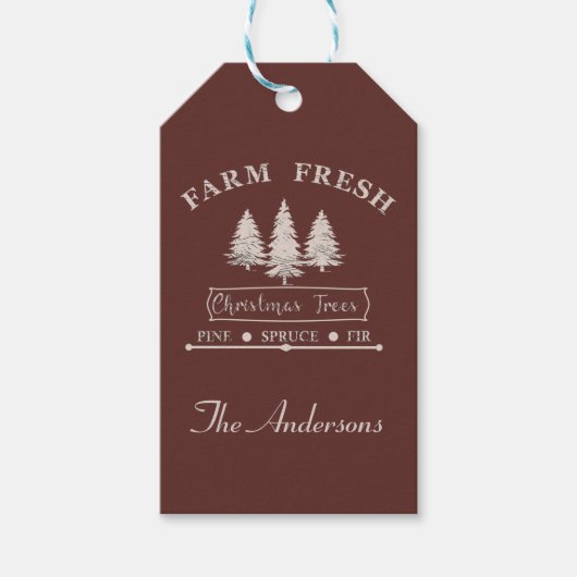 Boerderij verse kerstbomen cadeaulabel (Voorkant)