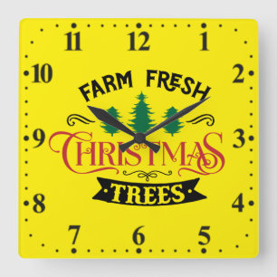 Boerderij Verse Kerstbomen Design-54394 Vierkante Klok
