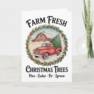 Boerderij Verse Kerstbomen Oude Rode Truck Vintage Kaart